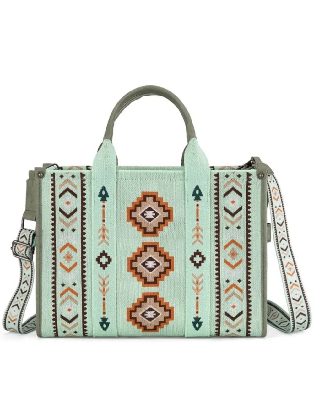 Montana West Aztec Retro Arrows Dual Sided Print Large Tote/Crossbody Green